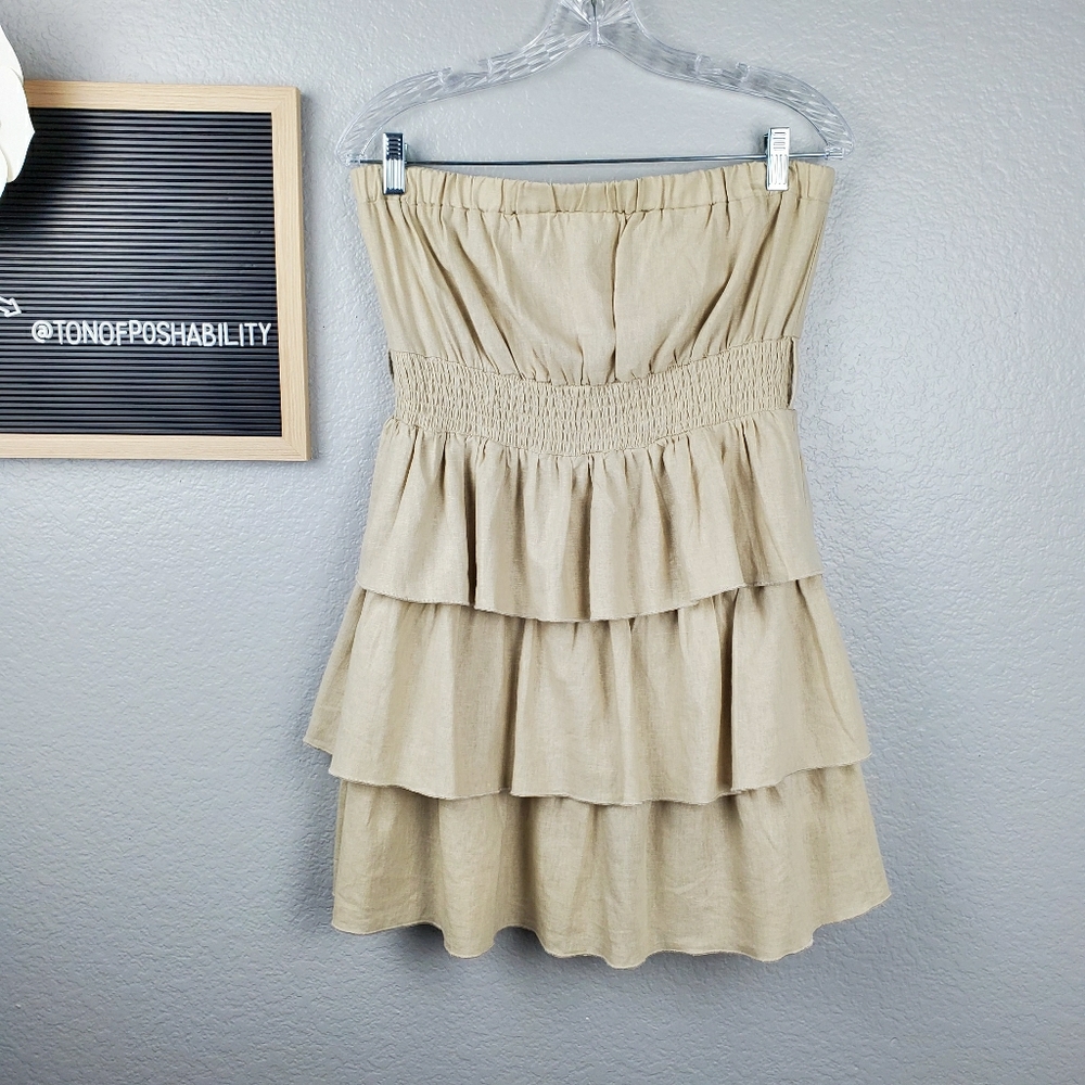 HAVE LINEN STRAPLESS RUFFLED LAYERED DRESS